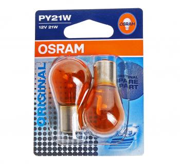 279 р. Лампа 12V PY21W BAU15s желтая блистер (2шт.) OSRAM (7507-02b). Увеличить фотографию 1