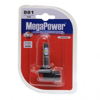 349 р. Лампа светодиодная 12V H27W/1 PG13 6000K 5 светодиодов блистер (1шт.) MEGAPOWER MEGAPOWER-AUTOMOTIVE 80616бл (80616бл). Увеличить фотографию 1