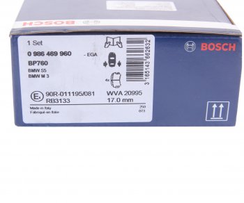 1 849 р. Колодки тормозные BMW 3 (E30,E36),5 (E34),7 (E32) задние (4шт.) BOSCH BOSCH 0986469960 (0986469960). Увеличить фотографию 4