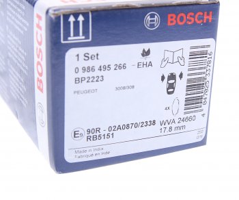 3 079 р. Колодки тормозные PEUGEOT 308 (07-),3008 (09-) передние (4шт.) BOSCH BOSCH 0986495266 (0986495266). Увеличить фотографию 4