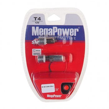 279 р. Лампа светодиодная 12V T4W BA9s 6000K блистер (2шт.) с тестером MEGAPOWER (90134w-2блт). Увеличить фотографию 1