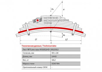 9 999 р. Лист рессоры HYUNDAI HD270 задней №3 (11 листов) L=1440мм ЧМЗ ЧМЗ 901811hd-2912103 (901811hd-2912103). Увеличить фотографию 1