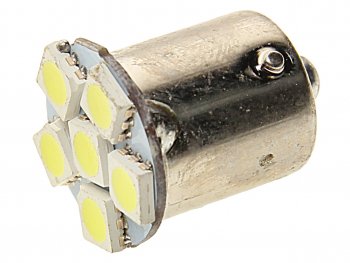 9 р. Лампа светодиодная 24V P21W BA15s 6 светодиодов белая АВТОСВЕТ (avs-24t15-w6smd5050). Увеличить фотографию 1