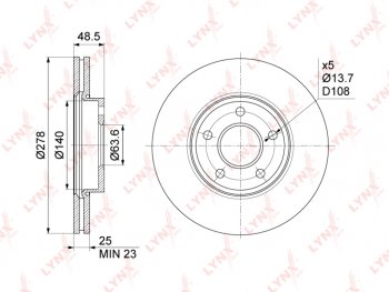 3 599 р. Диск тормозной FORD Focus 2,C-Max MAZDA 3 передний (1шт.) LYNX (bn1024). Увеличить фотографию 1