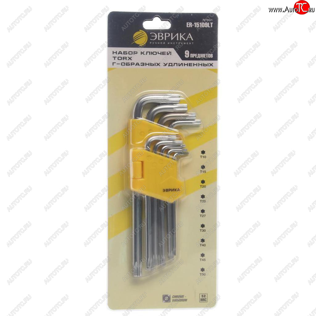 369 р. Набор ключей TORX T10-Т50 Г-образных удлиненных 9 предметов ЭВРИКА (er-15109lt)