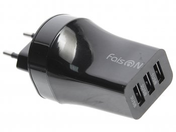 439 р. Устройство зарядное в розетку 3 USB 2.1A FAISON (fs-z-1-978 black). Увеличить фотографию 1