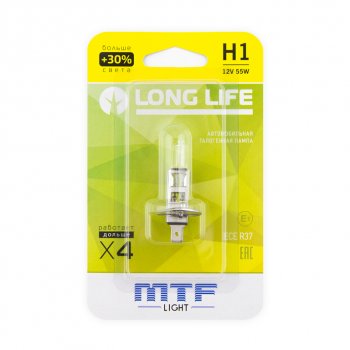 249 р. Лампа 12V H1 55W P14.5s +30% блистер (1шт.) Long Life MTF (hll1201b). Увеличить фотографию 3