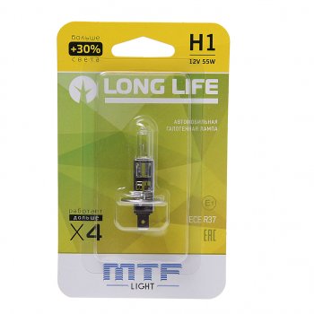 249 р. Лампа 12V H1 55W P14.5s +30% блистер (1шт.) Long Life MTF (hll1201b). Увеличить фотографию 1