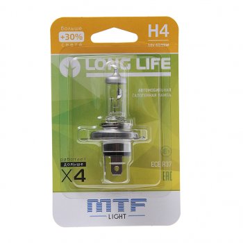 349 р. Лампа 12V H4 6055W P43t +30% блистер (1шт.) Long Life MTF (hll1204b). Увеличить фотографию 1