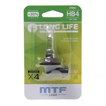 399 р. Лампа 12V HB4 55W P22d +30% блистер (1шт.) Long Life MTF (hll12b4b). Увеличить фотографию 1