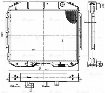 25 799 р. Радиатор ГАЗ-3309 алюминиевый 2-х рядный дв.ЯМЗ ЕВРО-4 LUZAR (lrc0354). Увеличить фотографию 4