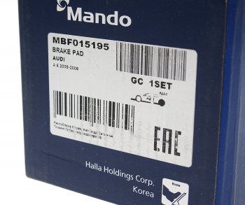 1 589 р. Колодки тормозные AUDI A4,A6 (05-),A8 (03-) задние (4шт.) MANDO MANDO mbf015195 (mbf015195). Увеличить фотографию 3