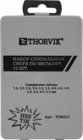 669 р. Набор сверл по металлу 1.5-6.5мм HSS (13шт.) THORVIK (tdbs13). Увеличить фотографию 2