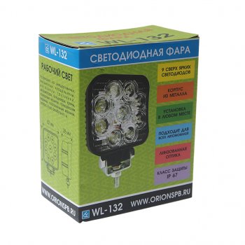 1 129 р. Фара рабочего света 82х82x38мм 27W 9LED (дальний свет) квадратная ВЫМПЕЛ (wl-132s). Увеличить фотографию 3