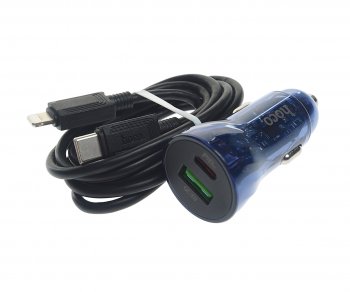 919 р. Устройство зарядное в прикуриватель 1USB 12V кабель USB Type C HOCO (z47a blue). Увеличить фотографию 1