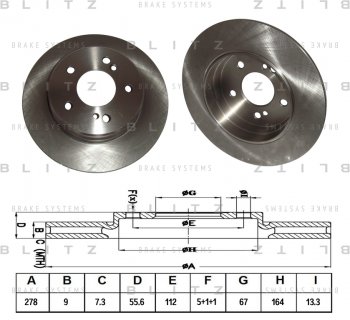 1 989 р. Диск тормозной MERCEDES C (W202,203),E (W210,124) задний (1шт.) BLITZ (bs0111). Увеличить фотографию 1