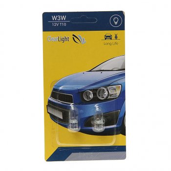 53 р. Лампа 12V W3W W2.1x9.5d блистер (2шт.) CLEARLIGHT (cl-w3w-12v 2b). Увеличить фотографию 1