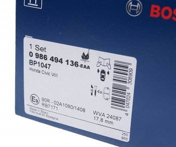 2 989 р. Колодки тормозные HONDA Civic 7 (1.31.41.82.2CTDi) (01.06-) передние (4шт.) BOSCH (0986494136). Увеличить фотографию 3