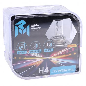 549 р. Лампа 12V H4 6055W P43t бокс (2шт.) Long Life MEGAPOWER (370-33-021). Увеличить фотографию 3