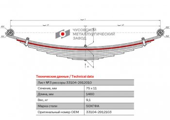 3 599 р. Лист рессоры ГАЗ-33104 Валдай задней №3 L=1460мм ЧМЗ (33104-2912103). Увеличить фотографию 1