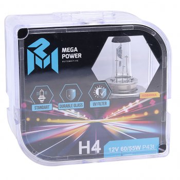 449 р. Лампа 12V H4 6055W P43t бокс (2шт.) Standart MEGAPOWER (370-33-022). Увеличить фотографию 3