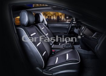 4 649 р. Накидка на сиденье экокожа черно-белая (4 предм.) (2шт.) Business CARFASHION CARFASHION 21446 (21446). Увеличить фотографию 1