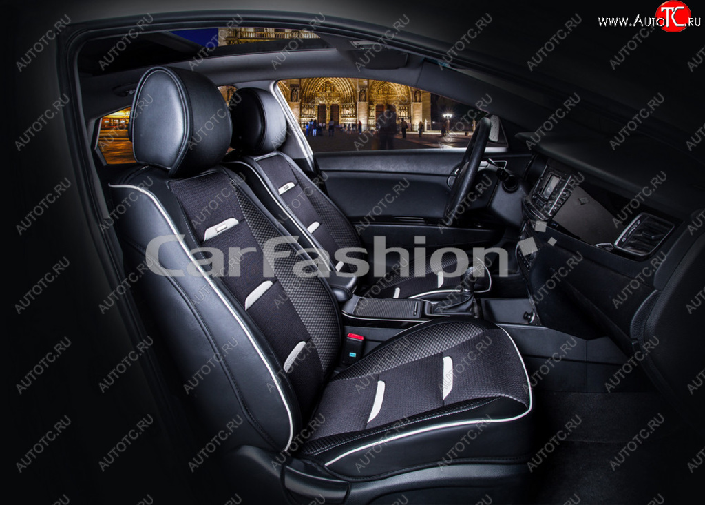 4 649 р. Накидка на сиденье экокожа черно-белая (4 предм.) (2шт.) Business CARFASHION CARFASHION 21446 (21446)