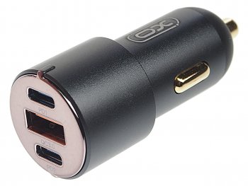 1 589 р. Устройство зарядное в прикуриватель 1USB + 2 Type C 12V черное XO (cc45 black). Увеличить фотографию 1