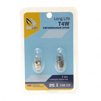 97 р. Лампа 12V T4W BA9s блистер (2шт.) CLEARLIGHT CLEARLIGHT cl-t4w-12v 2b (cl-t4w-12v 2b). Увеличить фотографию 1