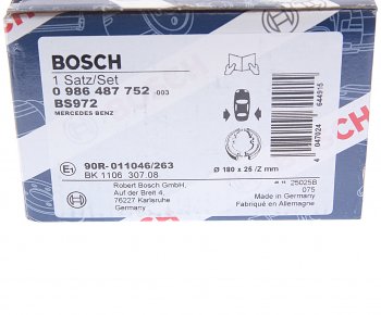 3 099 р. Колодки тормозные MERCEDES E (W212) стояночного тормоза (4шт.) BOSCH BOSCH 0986487752 (0986487752). Увеличить фотографию 5