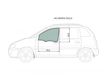 2 399 р. Стекло боковое опускное (Спереди Слева Цвет зеленый) Hyundai Lavita 01-07  Matrix 01-10 (HD-MATRIX FD/LH). Увеличить фотографию 1