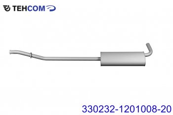 4 999 р. Глушитель ГАЗ-330232 дв.УМЗ ЕВРО-3,4 длинный без фланца выход боковой ТЕХКОМ (330232-1201008-20). Увеличить фотографию 1