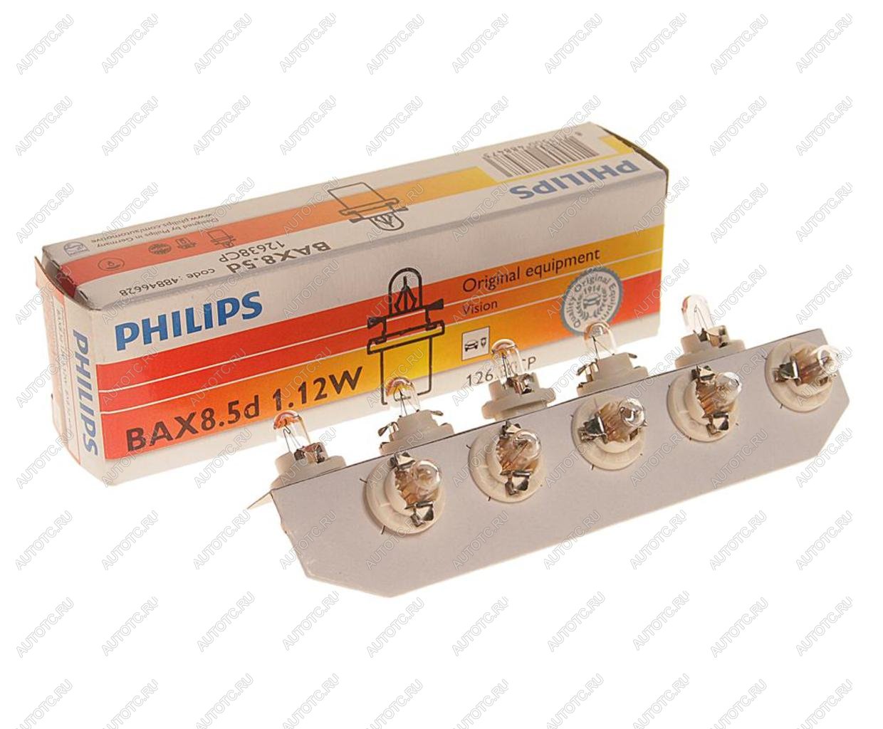 103 р. Лампа 12V 1.2W BAX8.5d белый патрон PHILIPS (12638cp)