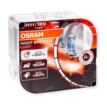 3 399 р. Лампа 12V H11 55W PGJ19-2 +150% 3750K бокс (2шт.) Night Breaker Laser OSRAM (64211nl-hcb). Увеличить фотографию 1