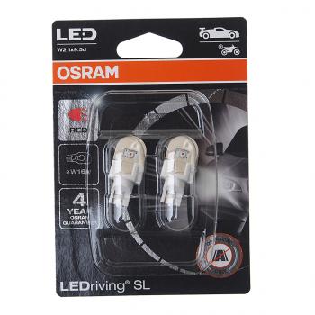 2 379 р. Лампа светодиодная 12V W16W W2.1x9.5d блистер (2шт.) LEDriving SL Red OSRAM (921drp-02b). Увеличить фотографию 1