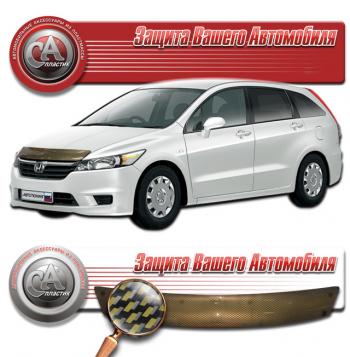 2 399 р. Дефлектор капота CA-Plastiс  Honda Stream  2 RN6,RN7, RN8, RN9 (2006-2014) дорестайлинг, рестайлинг (серия Шелкография карбон золото). Увеличить фотографию 1