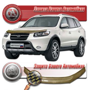 2 399 р. Дефлектор капота CA-Plastiс  Hyundai Santa Fe  CM (2006-2012) дорестайлинг, рестайлинг (серия Шелкография карбон золото). Увеличить фотографию 1