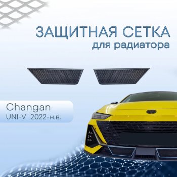 2 899 р. Защитная сетка в бампер (низ, 2 штуки) Стрелка 11 Changan UNI-V лифтбэк (2021-2024) (Чёрный). Увеличить фотографию 2