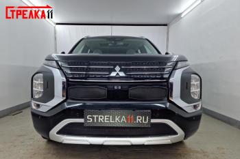 7 249 р. Защита радиатора (3 части, с парктроником) Стрелка11 Стандарт  Mitsubishi Outlander  GF (2018-2022) 3-ий рестайлинг (хром). Увеличить фотографию 3