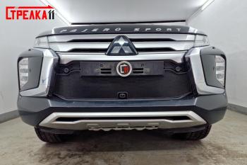 2 799 р. Защита радиатора Стрелка11 Стандарт Mitsubishi Pajero Sport QF рестайлинг (2019-2022) (черная). Увеличить фотографию 1