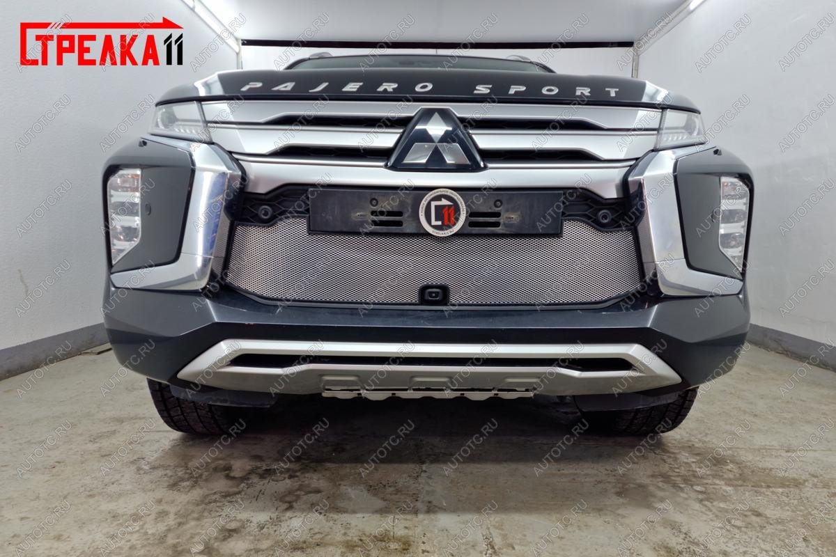 3 599 р. Защита радиатора Стрелка11 Стандарт  Mitsubishi Pajero Sport  QF (2019-2022) рестайлинг (хром)