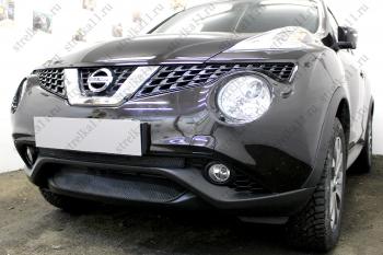 2 659 р. Защита радиатора (середина) Стрелка11 Стандарт  Nissan Juke  1 YF15 (2014-2020) рестайлинг (черная). Увеличить фотографию 2