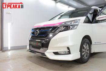 1 849 р. Защита радиатора (верх) Стрелка11 Стандарт  Nissan Serena  C27 (2016-2019) минивэн дорестайлинг (хром). Увеличить фотографию 1