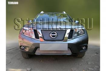 2 799 р. Защита радиатора (верх) Стрелка11 Стандарт  Nissan Terrano  D10 (2013-2016) дорестайлинг (черная). Увеличить фотографию 1