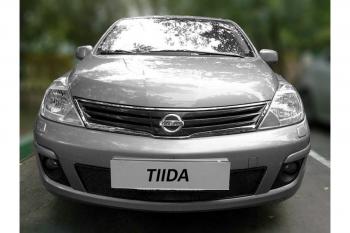 3 099 р. Защита радиатора Стрелка11 Стандарт Nissan Tiida 1 хэтчбек C11 рестайлинг (2010-2014) (черная). Увеличить фотографию 1