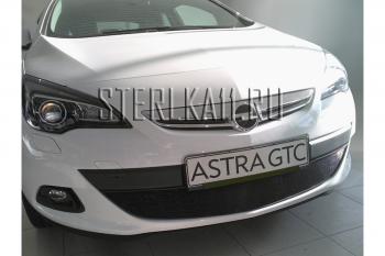 3 099 р. Защита радиатора Стрелка11 Стандарт  Opel Astra  J GTC (2011-2018) (черная). Увеличить фотографию 1