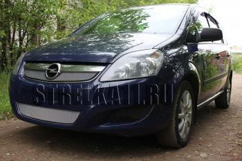 2 969 р. Защита радиатора (верх) Стрелка11 Стандарт  Opel Zafira  В (2007-2015) рестайлинг (черная). Увеличить фотографию 1