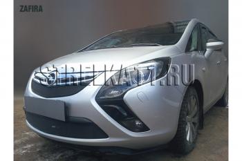 2 899 р. Защита радиатора (верх) Стрелка11 Стандарт  Opel Zafira  С (2011-2016) дорестайлинг (черная). Увеличить фотографию 2