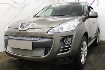 2 689 р. Защита радиатора (верх) Стрелка11 Стандарт  Peugeot 4007 (2007-2012) (хром). Увеличить фотографию 1