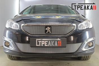 3 179 р. Защита радиатора (верх) Стрелка11 Стандарт  Peugeot 408 (2015-2022) рестайлинг (хром). Увеличить фотографию 2